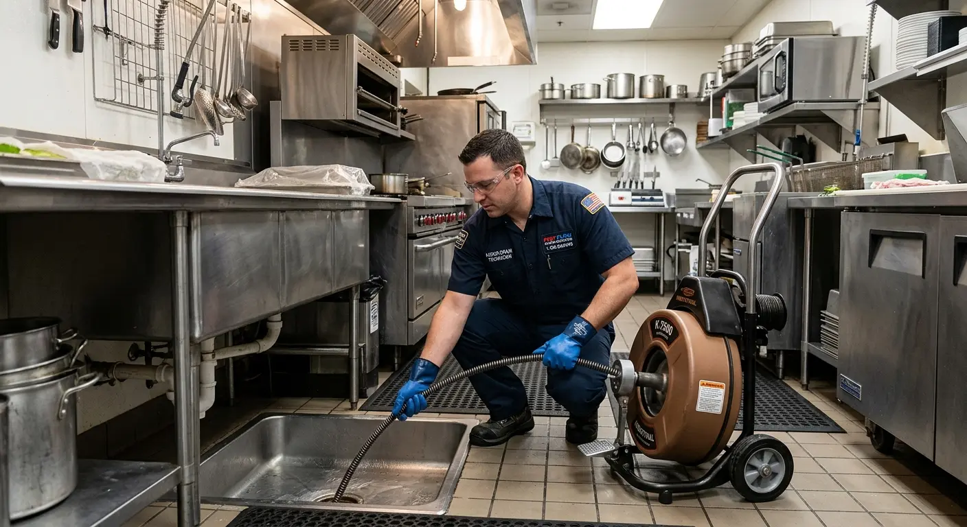 Commercial drain cleaning service in a restaurant kitchen in Moultonborough